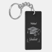 Afstuderen Zwart & Zilver, Mutse & Diploma Sleutelhanger (Voorkant Links)