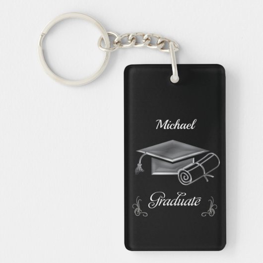 Afstuderen Zwart & Zilver, Mutse & Diploma Sleutelhanger (Voorkant)
