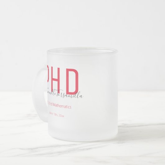 Afstuderen zwarte datumnaam graad PhD Matglas Koffiemok (Voorkant links)