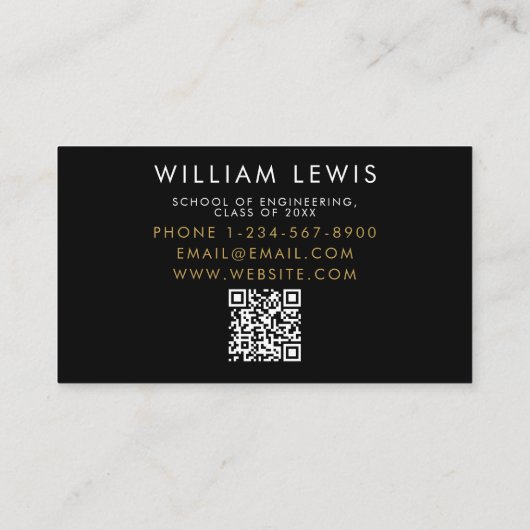 Afstuderen zwarte en Gold Script QR-code voor stud Visitekaartje (Achterkant)