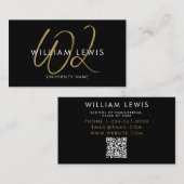 Afstuderen zwarte en Gold Script QR-code voor stud Visitekaartje (Voorkant / Achterkant)