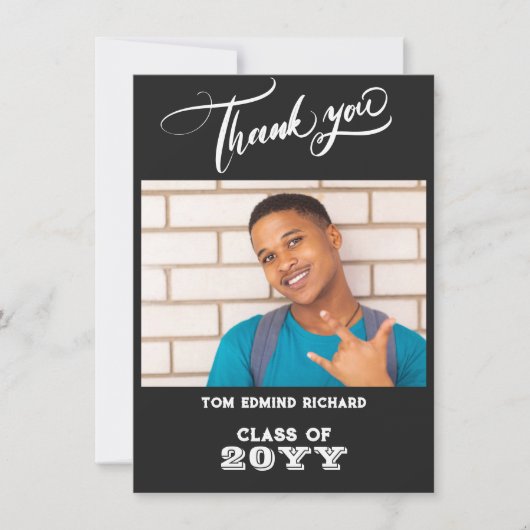 Afstuderen zwarte en witte foto Moderne School Bedankkaart (Voorkant)