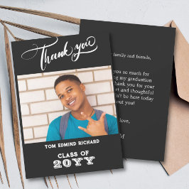 Afstuderen zwarte en witte foto Moderne School Bedankkaart