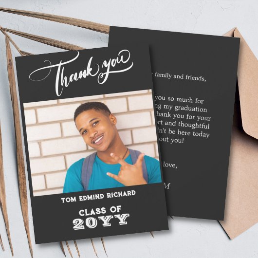 Afstuderen zwarte en witte foto Moderne School Bedankkaart