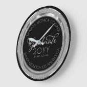 Afstuderen zwarte en zilverglitter moderne typogra grote klok (Hoek)