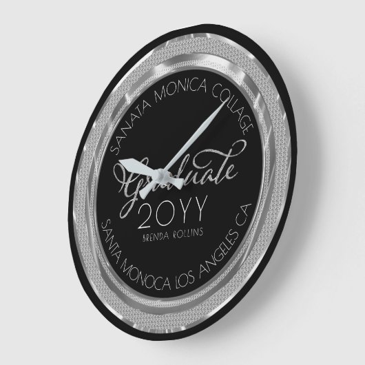 Afstuderen zwarte en zilverglitter moderne typogra grote klok (Hoek)