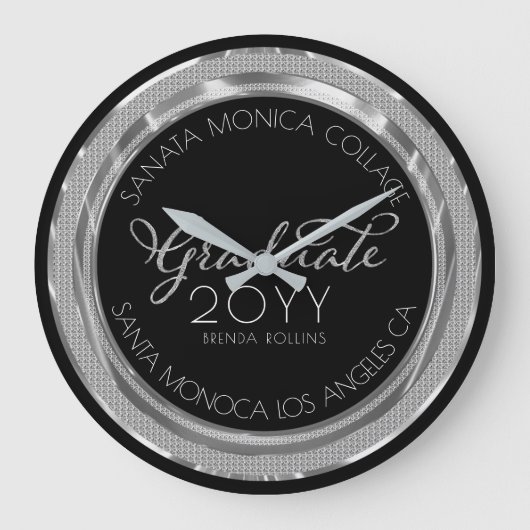 Afstuderen zwarte en zilverglitter moderne typogra grote klok (Voorkant)