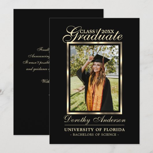 Afstuderen zwarte Gold-klasse | FOTO Dank u wel Aankondiging (Voorkant / Achterkant)