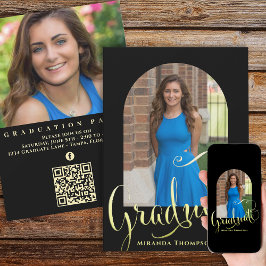 Afstuderen zwarte gouden boog met fotokalligrafie kaart