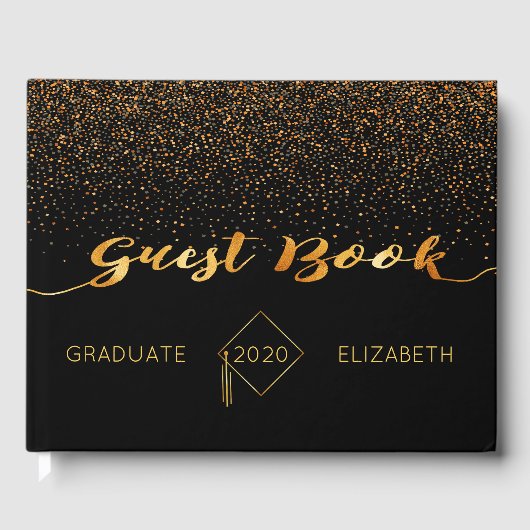 Afstuderen zwarte gouden confetti gastenboek (Voorkant)