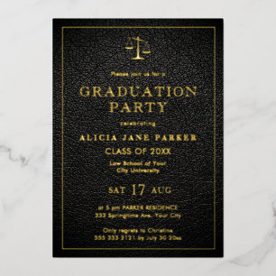 Afstuderen zwarte gouden elegante foto folie uitnodiging