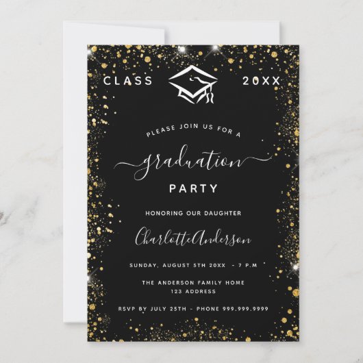 Afstuderen zwarte goudstof kaart (Voorkant)