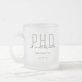 Afstuderen zwarte grijze datumnaam graad PhD Matglas Koffiemok (Links)