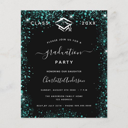 Afstuderen zwarte groene blauwgroen glitter (Voorkant)