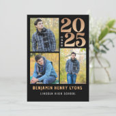 Afstuderen zwarte klasse van 2025 afdrukbaar kaart (Staand voorkant)