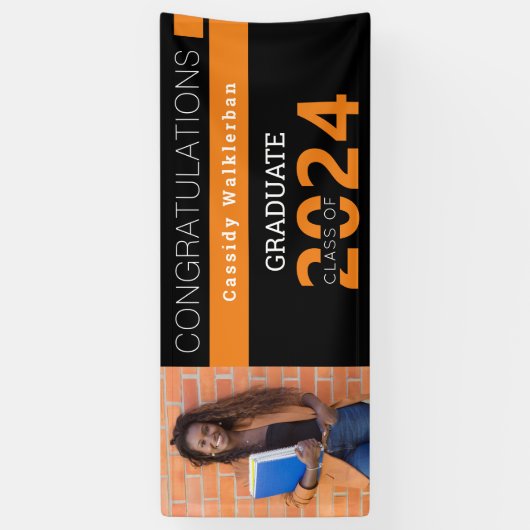 Afstuderen zwarte Oranje foto-Afstuderen banner (Verticaal)