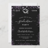 Afstuderen zwarte paarse violetglitter kaart (Voorkant)