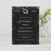 Afstuderen zwarte paarse violetglitter kaart (Staand voorkant)