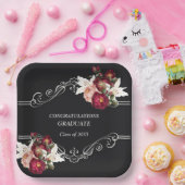 Afstuderen zwarte  rode rozen papieren bordje (Feest)