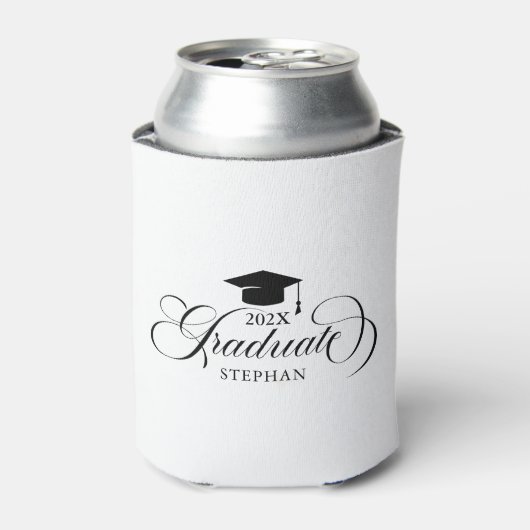 Afstuderen zwarte scripttypografie blikjeskoeler (Blikje Voorkant)