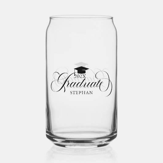 Afstuderen zwarte scripttypografie blikvorm glas (Voorkant)