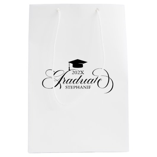 Afstuderen zwarte scripttypografie medium cadeauzakje (Voorkant)