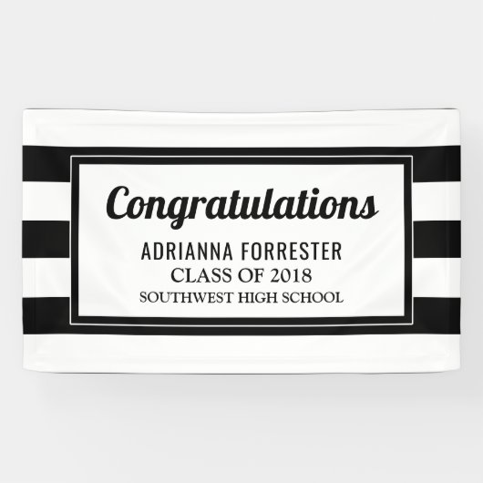 Afstuderen zwarte strepen spandoek (Horizontaal)