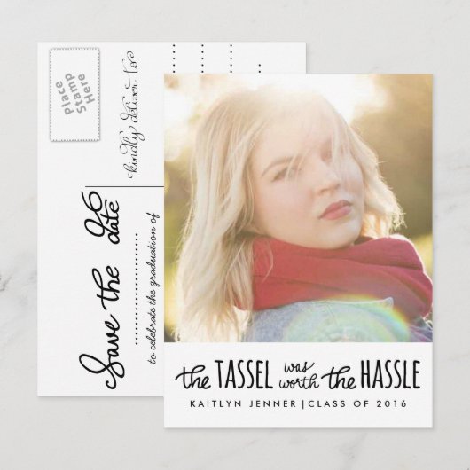 Afstuderen zwarte typografie | De datumfoto opslaa Aankondigingskaart (Voorkant / Achterkant)