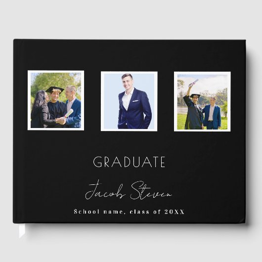 Afstuderen zwarte witte naam scriptfoto gastenboek (Voorkant)