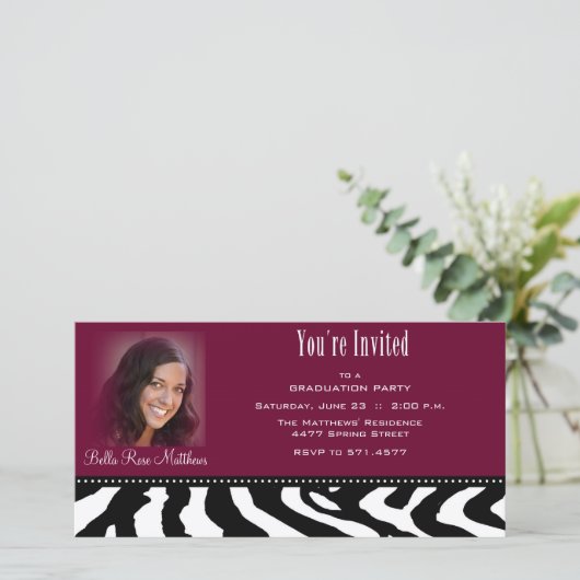 Afstuderen zwarte Zebra Aankondiging (Staand voorkant)