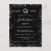 Afstuderen zwarte zilverglitter uitnodiging briefkaart (Voorkant)