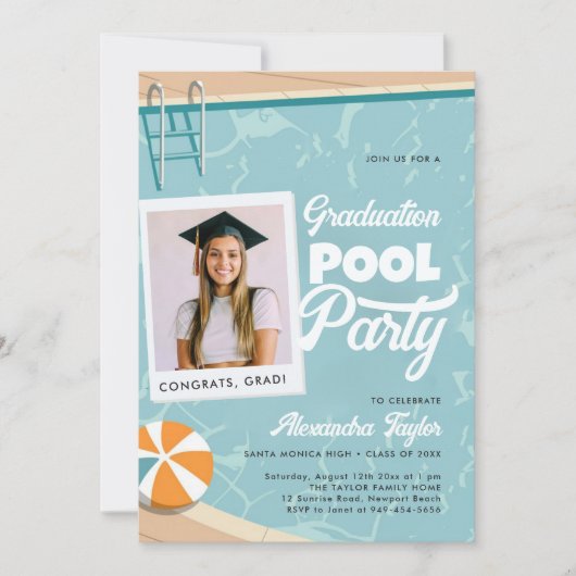 Afstuderen Zwembad Party Modern Summer Elegant Fot Kaart (Voorkant)