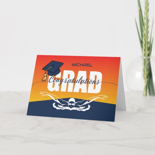 Afstuderen Zwemmen Atleet Gefeliciteerd Afstudeerd Kaart (Voorkant)