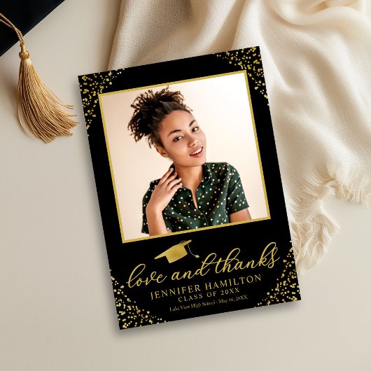 Aftekenmuts Afstuderen 'Love & Thanks' Goud Folie  Kaart