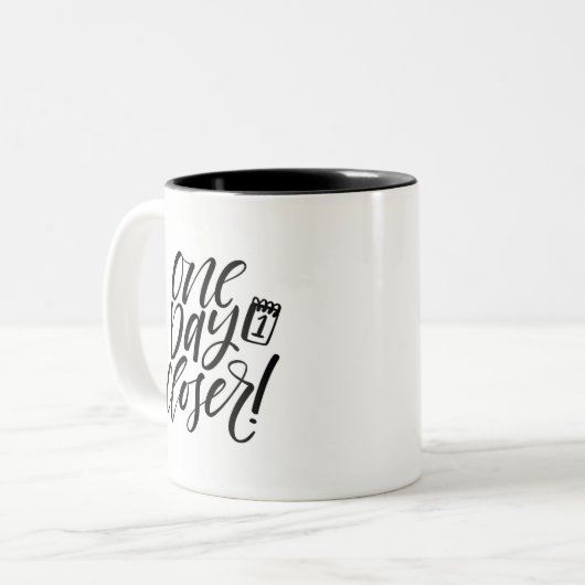 Aftellen bij implementatie na één dag tweekleurige koffiemok (Voorkant links)