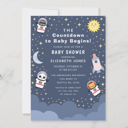 Aftellen naar Baby Space Baby shower Invitation Kaart (Voorkant)