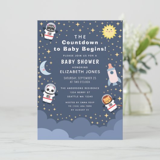 Aftellen naar Baby Space Baby shower Invitation Kaart (Staand voorkant)