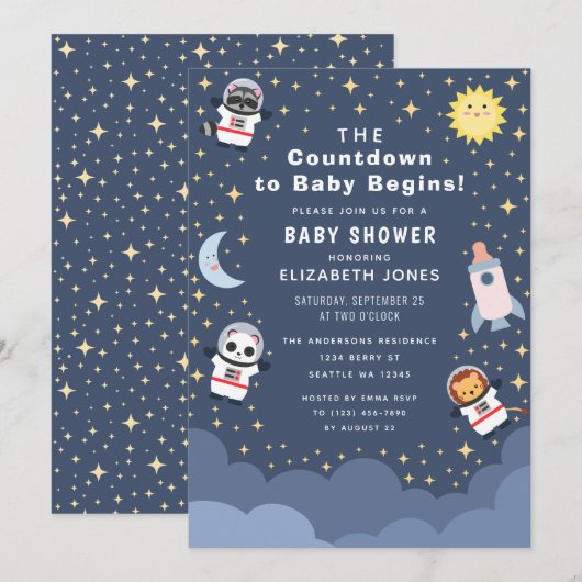 Aftellen naar Baby Space Baby shower Invitation Kaart (Voorkant / Achterkant)