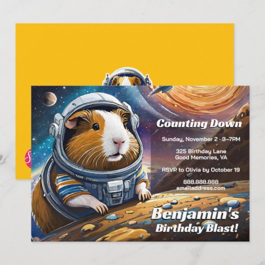 Aftellen naar Guinea Pigs in Space Birthday Kaart (Voorkant / Achterkant)