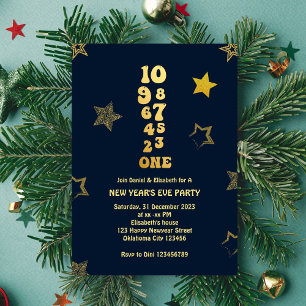 Aftellen - Navy Gold New Years Eve Party Kaart