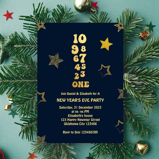 Aftellen - Navy Gold New Years Eve Party Kaart