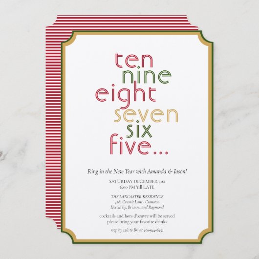 Aftellen Rood Groen Goud Oudejaarsfeest Kaart (Voorkant / Achterkant)