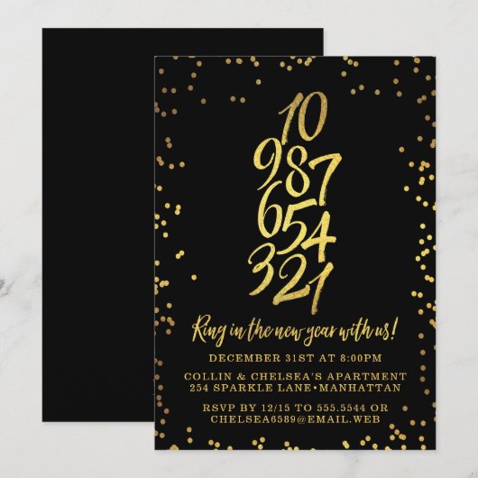 Aftellen van de Eve-partij van het nieuwe jaar Kaart (Voorkant / Achterkant)