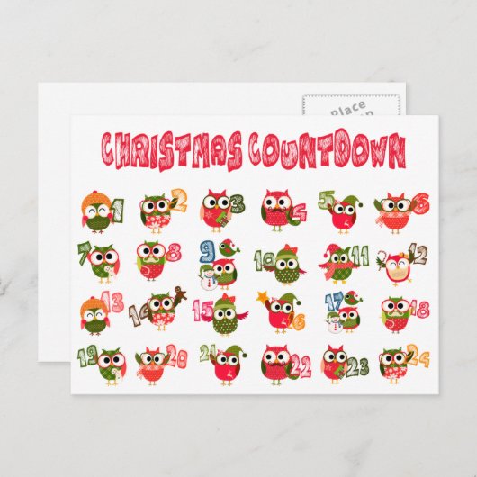 Aftellen van de kerst uil Advent Feestdagenkaart (Voorkant / Achterkant)