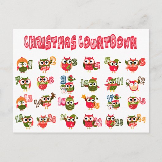 Aftellen van de kerst uil Advent Feestdagenkaart (Voorkant)