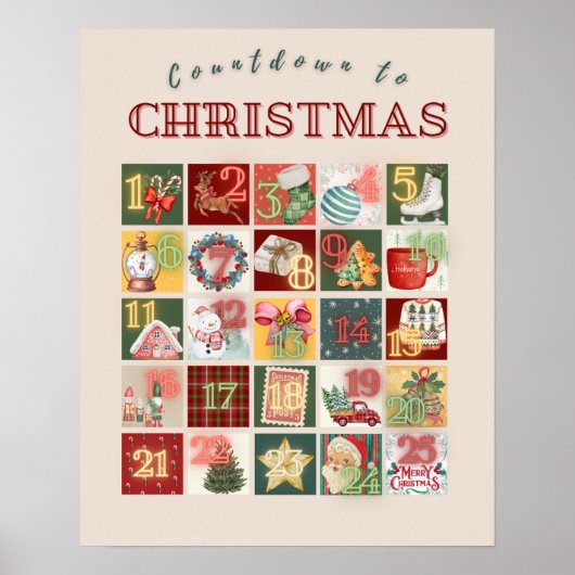 Aftelling naar Kerstmis Adventkalender Muur Kunst Poster (Voorkant)