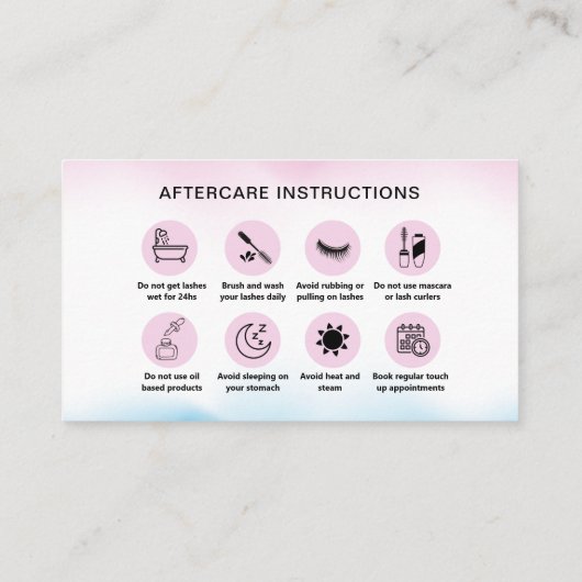 After Care Instructions Lash Client Roze Holograaf Visitekaartje (Achterkant)