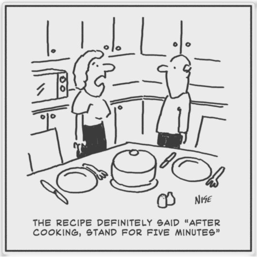 After Cooking Stand for 5 Minutes - Funny Recipe Sticker (Voorkant)