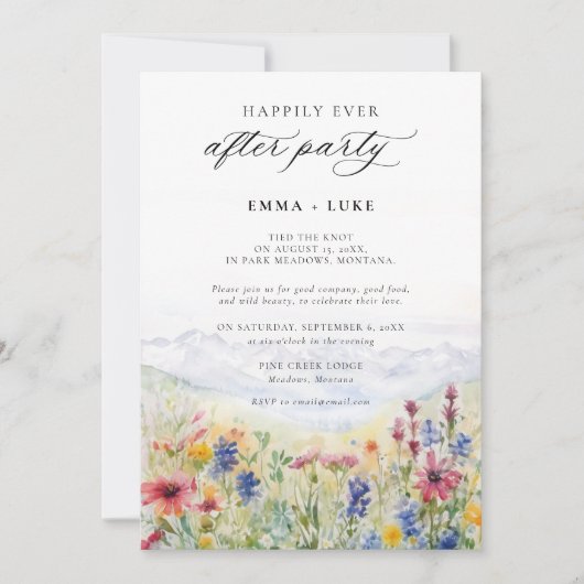 After Party Mountains Meadow Wildflowers Wedding Kaart (Voorkant)