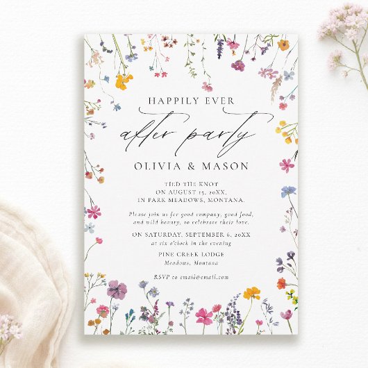 After Party Wildflower Garden Watercolor Wedding Kaart